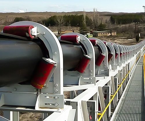 pipe conveyor belts in action